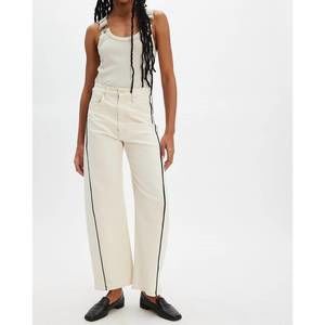NEW MOTHER half piped ankle wide leg jeans in act natural